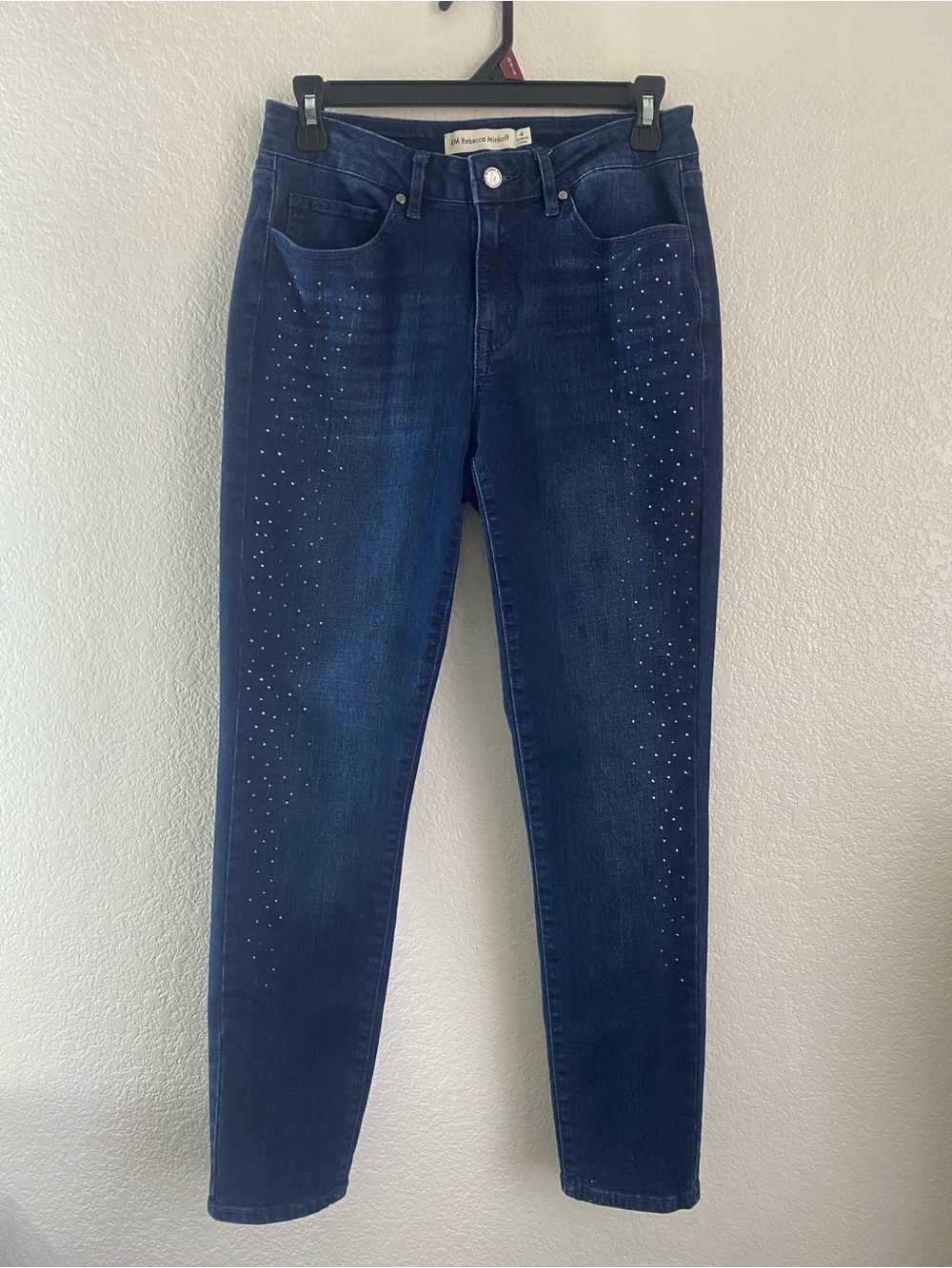 Rebecca Minkoff Micha Embellished Bedazzled Skinny Jeans Designer Glam Festival